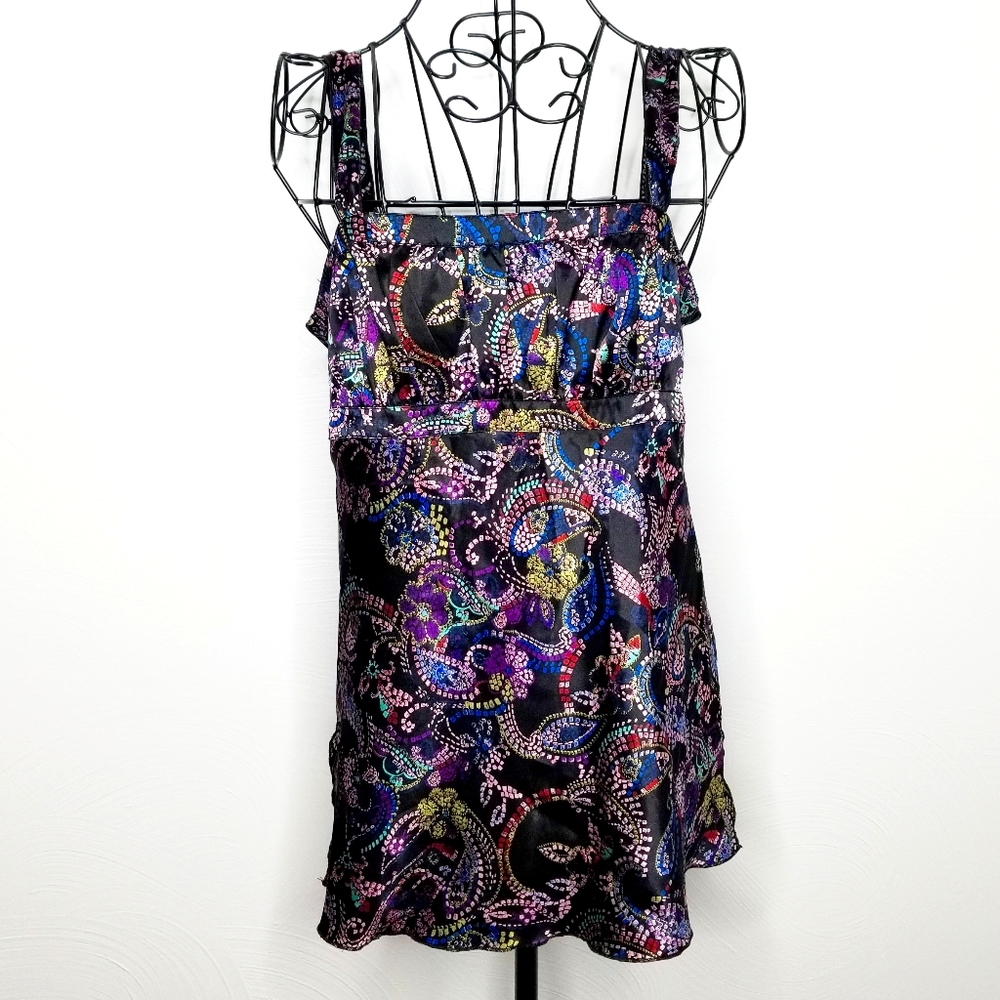 💜Beautiful Black Purple Etc Bohemian Silky Top Size M💜